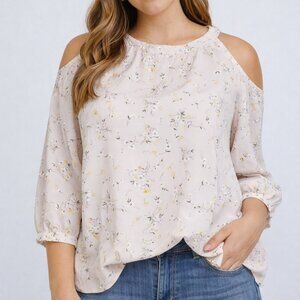123. Floral Cold Shoulder Blouse Top